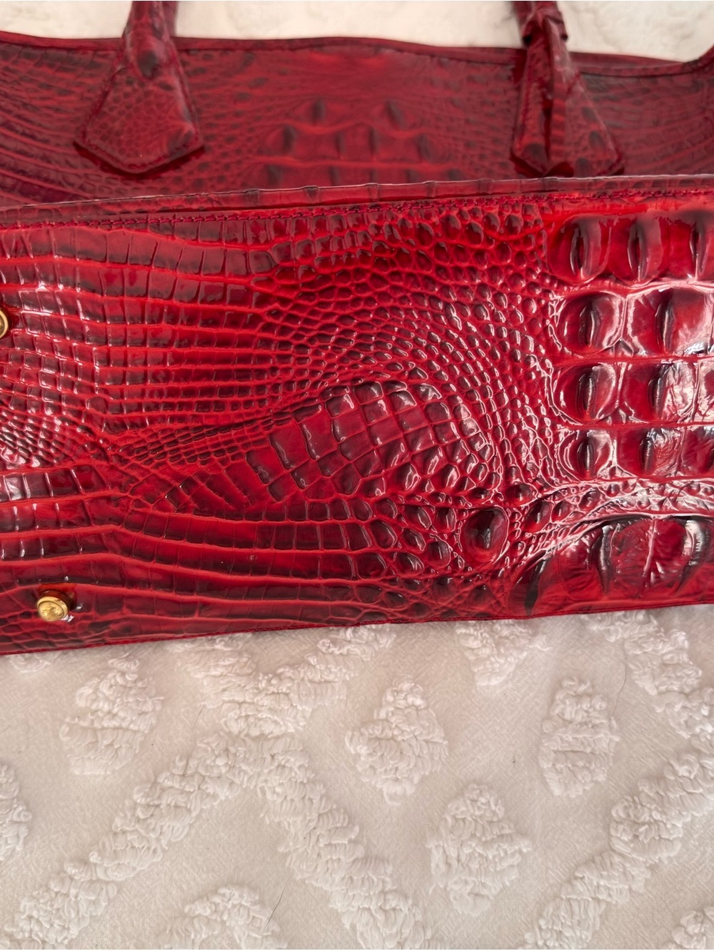 Brahmin Ruby Red Croc-Embossed Leather Tote - Picture 9 of 10